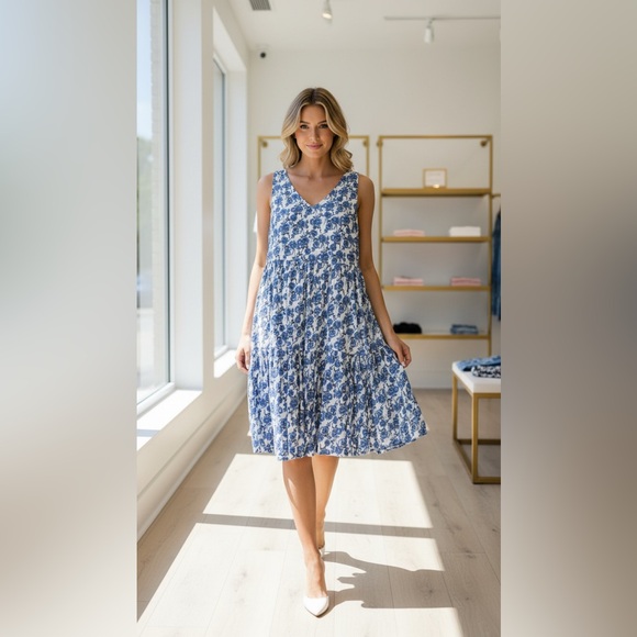 NWT | Rachel Ashwell | blue and white v-neck pattern dress | XS - Picture 1 of 10